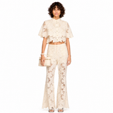 Ivory Fleur Lace Wide-Leg Pants